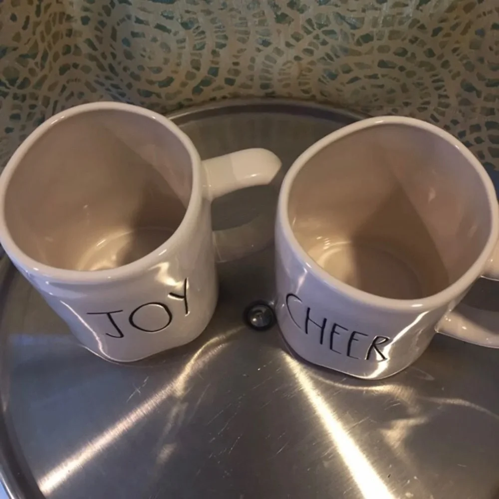 NWT Rae Dunn JOY CHEER Mug Coffee Tea ceramic gift present white black Christmas
